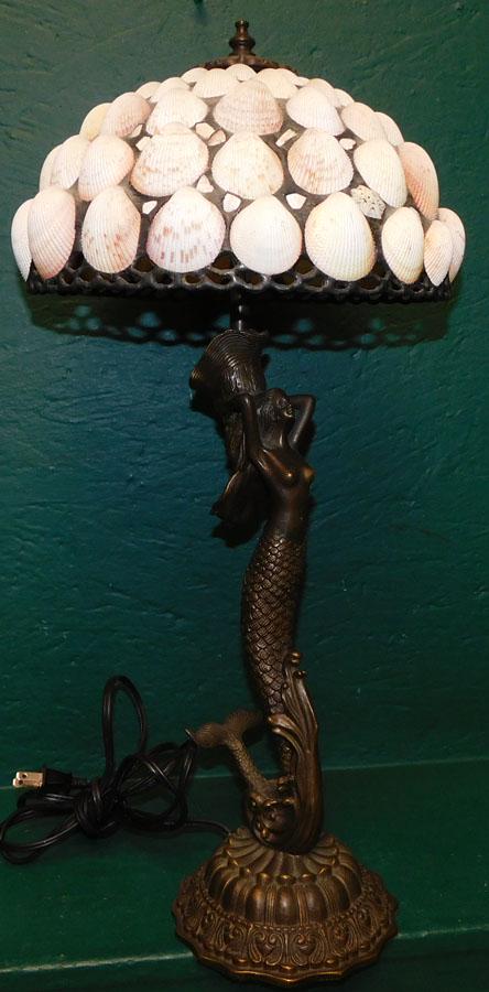 Bronze Figural Mermaid Lamp with Shell Shade (1 of 4)