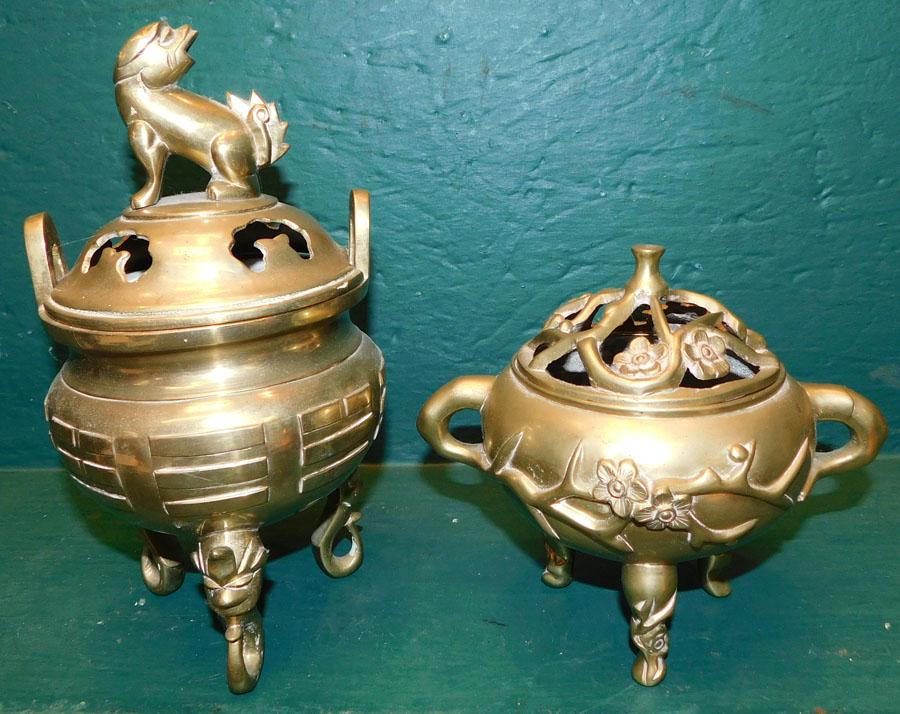 2 Oriental Cast Brass Censors (1 of 2)