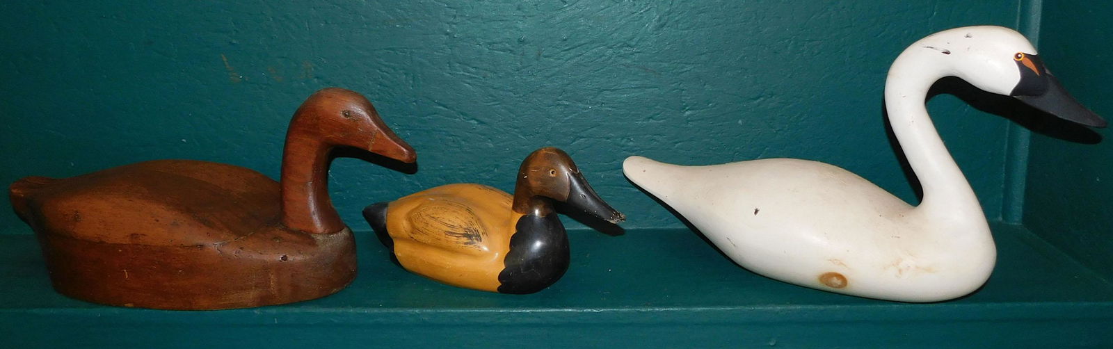 3 Carved Wood Decoys, (2 Ducks & 1 Swan) (1 of 2)