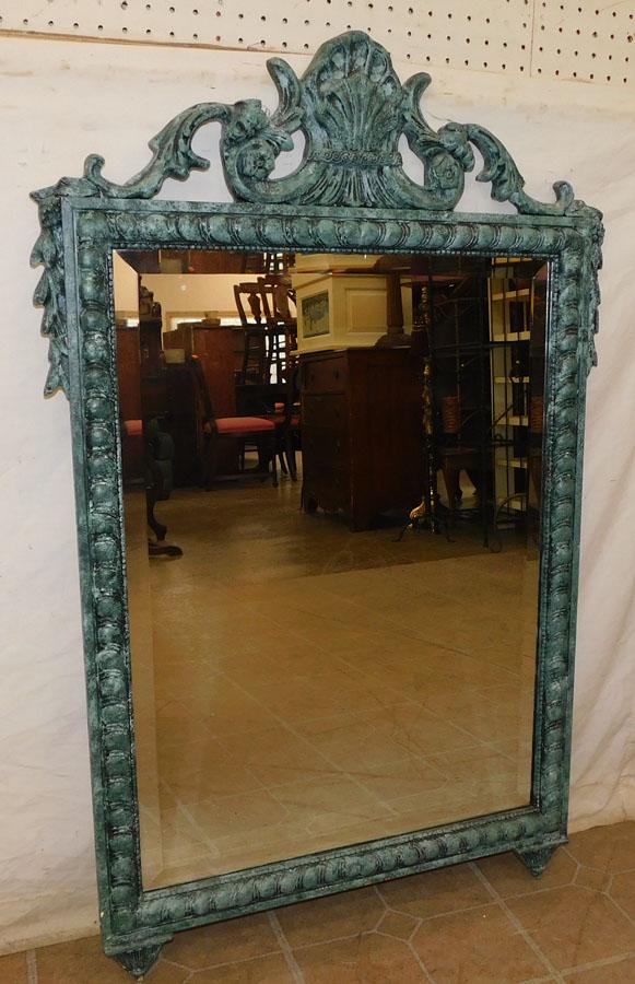 Bevel Edge Shell Crest Pntd Frame Mirror by La Barge (1 of 5)