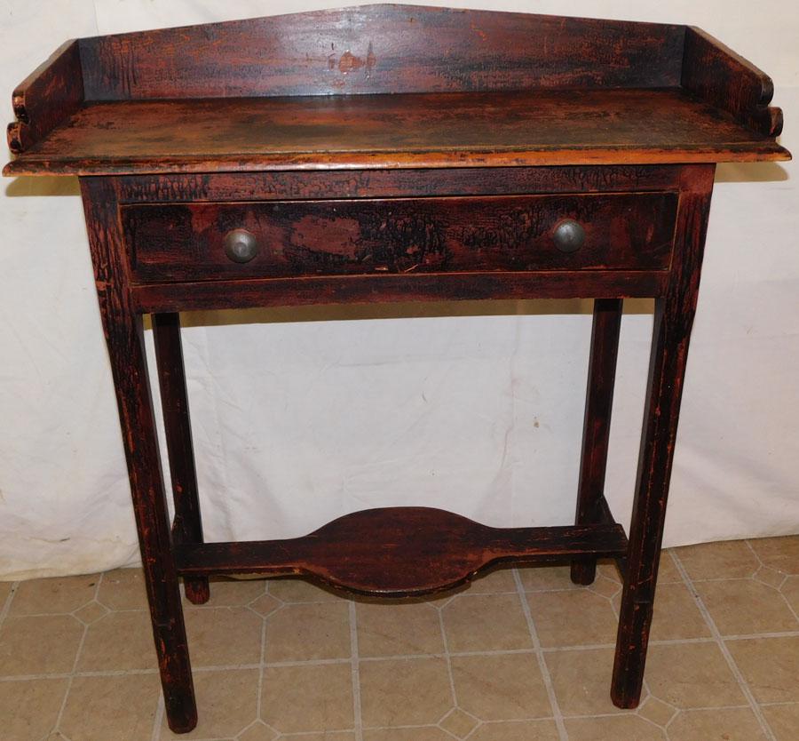 Antique Red Painted Pine Stetcher Base Server w/ Drawer (1 of 6)