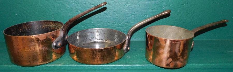 Lot of 3 Antique Copper Pots, (2 French & 1 Signed NY) (1 of 9)