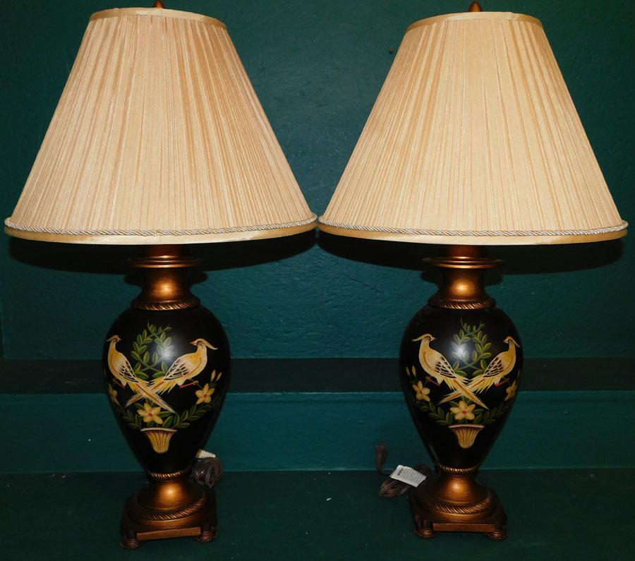 Pair of Paint Decorated Ceramic Lamps (1 of 3)
