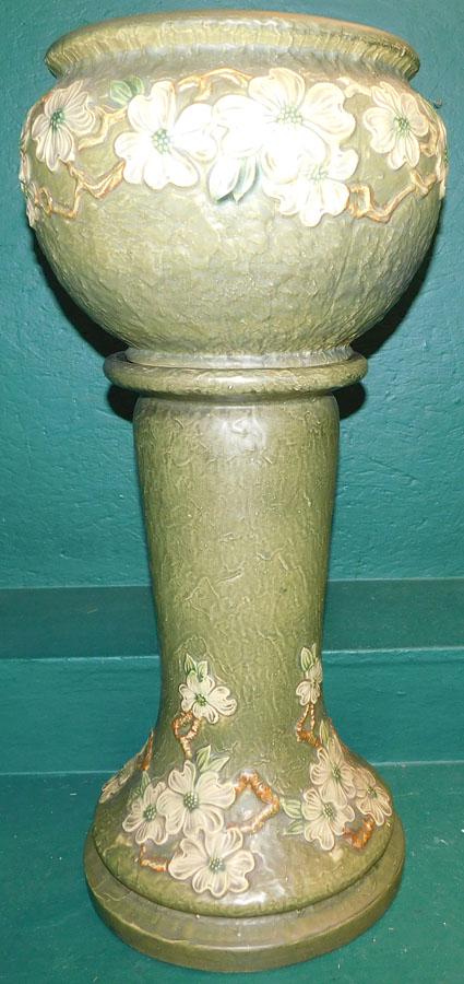 Signed Roseville Dogwood Pattern Jardiniere & Pedestal (1 of 7)