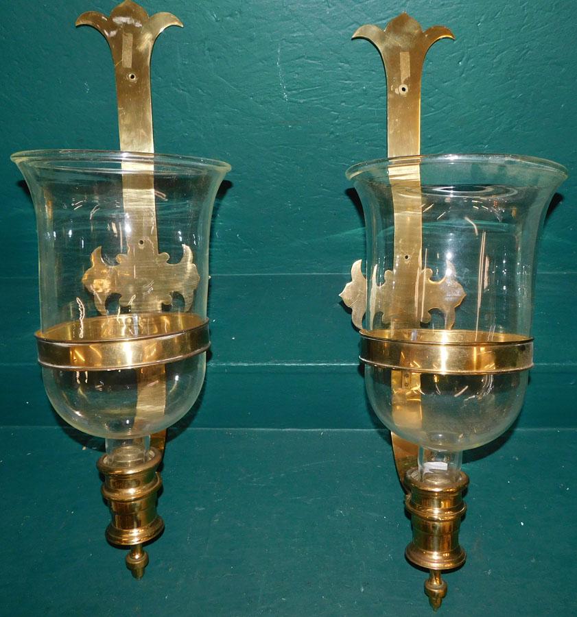 Pair of Brass & Glass Bell Jar Sconces (1 of 3)