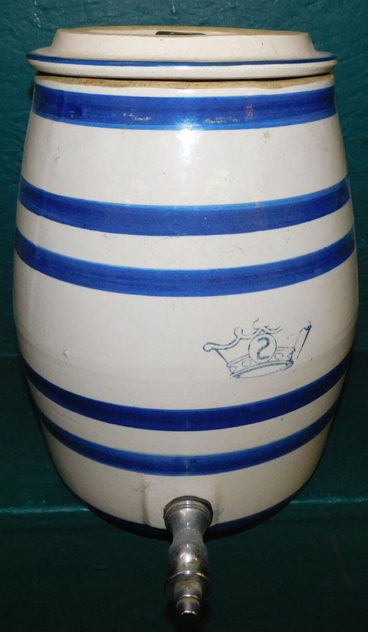 Blue Paint Decorated Stoneware Water Cooler (1 of 5)