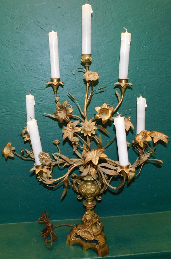 Brass 7 Light Lamp w Faux Candle Glass Shades (1 of 5)