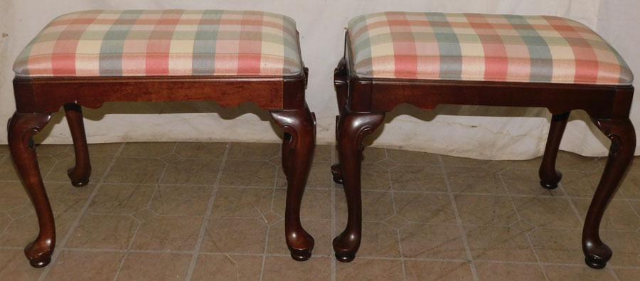 Pair of Mahogany Queen Anne Benches by Ethan Allen (1 of 3)