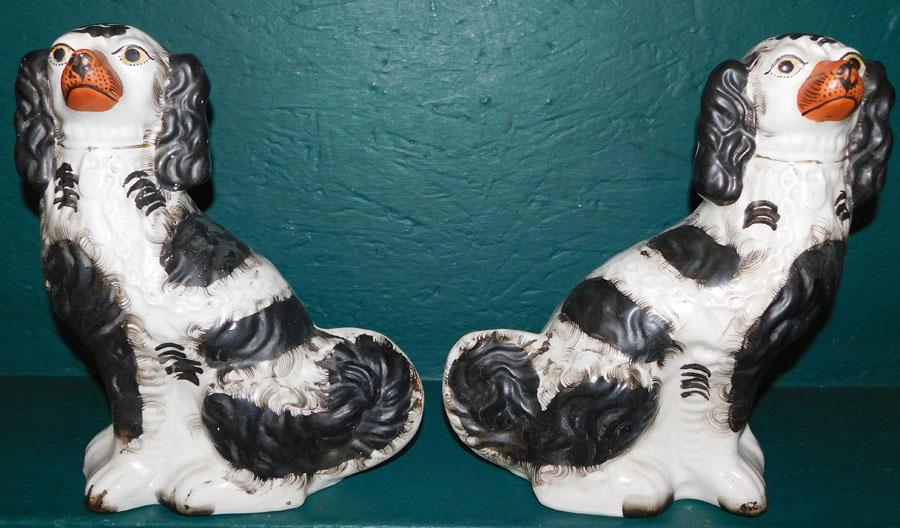 Large Pair of 19th C Staffordshire Spaniels (1 of 3)