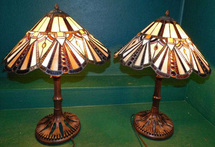 Pair of Leaded Stain Glass Table Lamps (1 of 4)