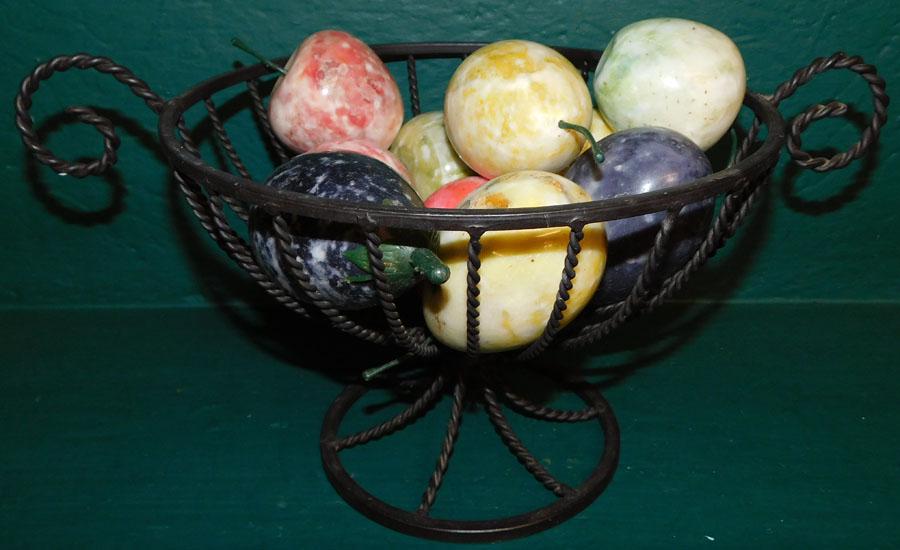 Wrought Iron Compote with 10 Pieces of Marble Fruit (1 of 2)