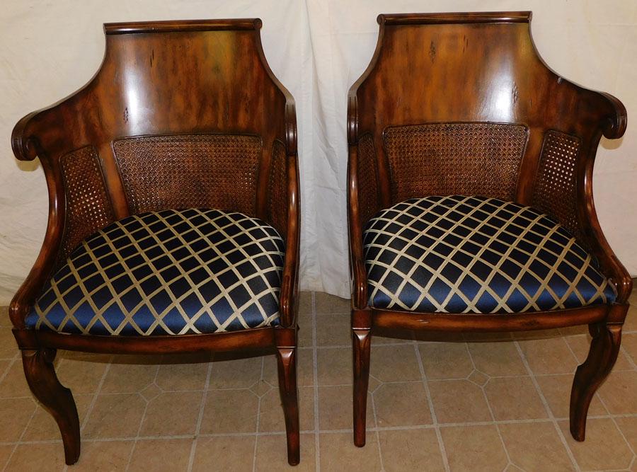 Pair of Walnut Cane Back Regency Style Arm Chairs (1 of 6)