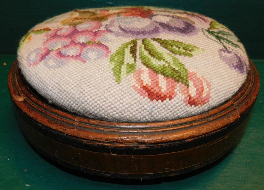 Walnut Vict Ebony Inlaid Needlepoint Top Foot Stool (1 of 3)