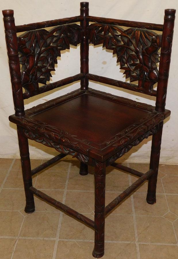 Carved Oriental Mahogany Faux Bamboo Corner Chair (1 of 5)
