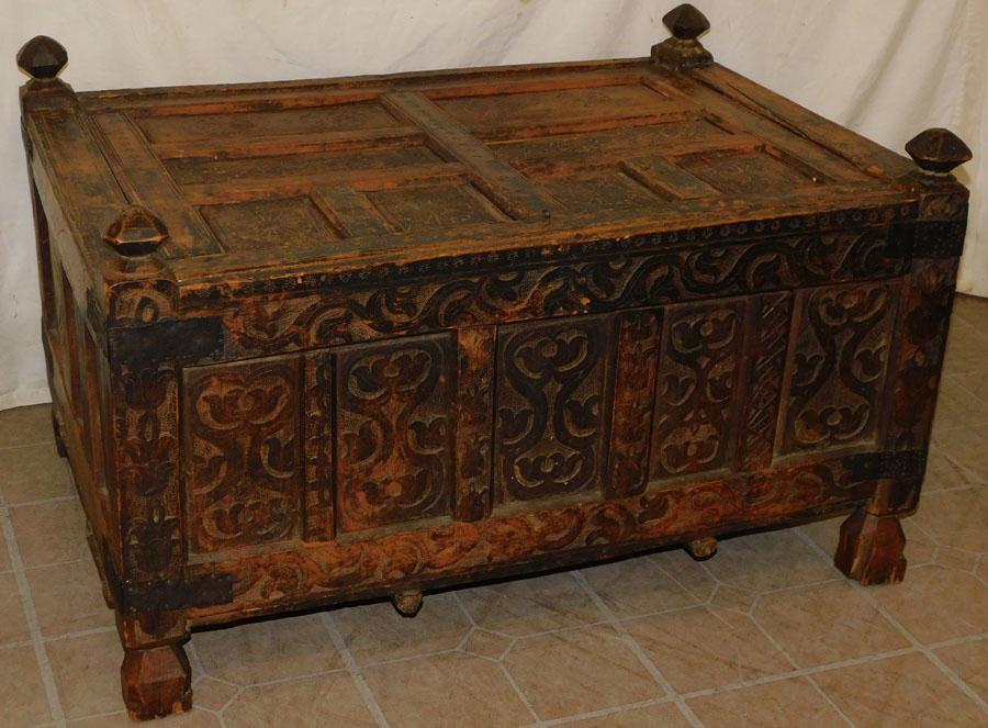 19th C Ornate Carved Wood Lift Top Indian Dowry Chest (1 of 11)