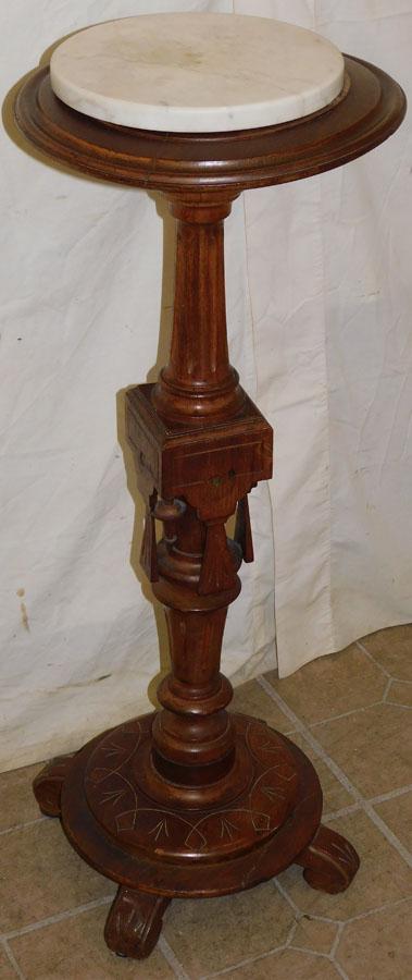 Round Walnut Victorian Marble Top Pedestal (1 of 3)