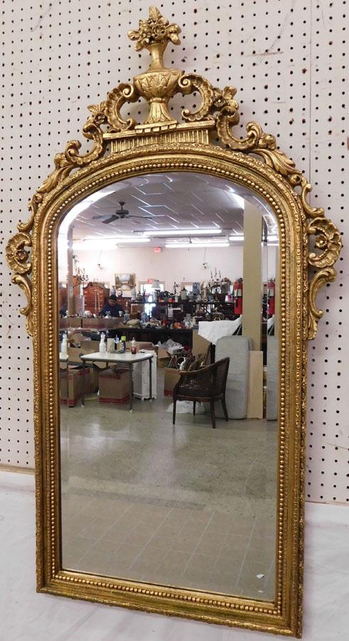 Gilt Frame Bevel Edge Mirror with Urn Crest (1 of 6)