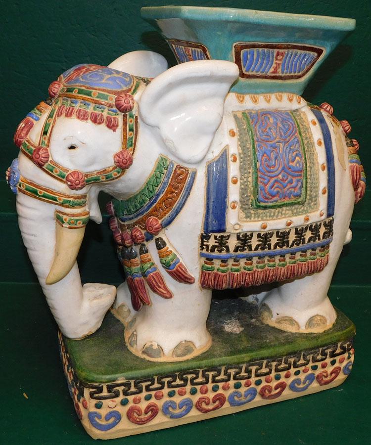 Oriental Porcelain Elephant Garden Seat: Oriental Porcelain Elephant Garden Seat . 20" W 9 1/2" D 21" D