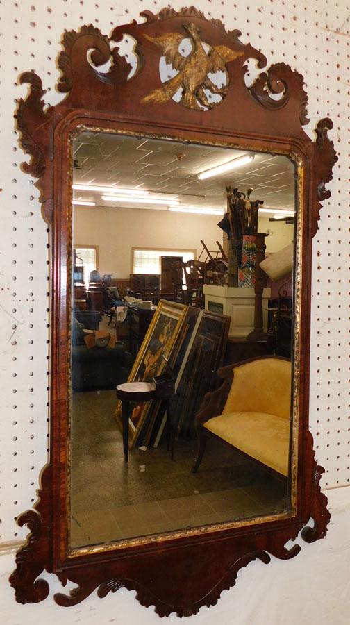 19th C Mahogany Chippendale Mirror w Phoenix Bird Crest (1 of 4)