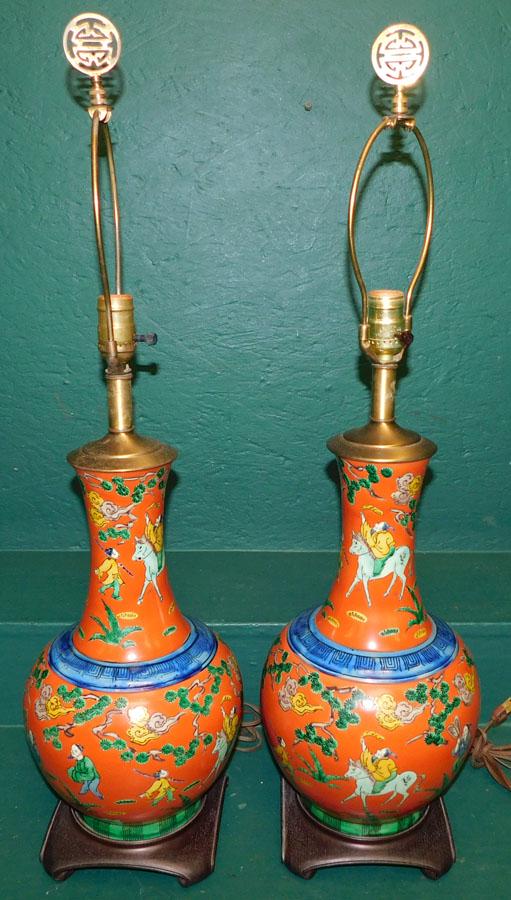 Pair of Oriental Porcelain Vases Made Into Lamps (1 of 3)
