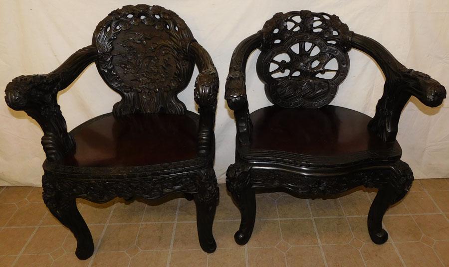 2 Ornate Carved Oriental Lacquered Arm Chairs (1 of 17)