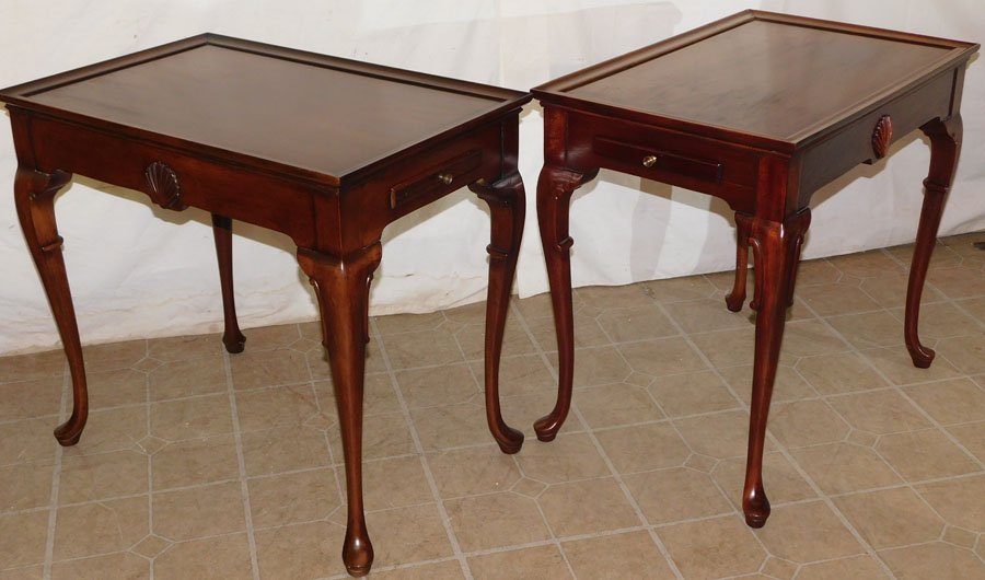 Pr Unsigned Link Taylor Mah Shell Carved QA Tea Tables (1 of 7)