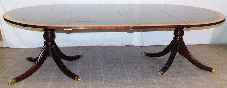 Oval Mah Satinwood Banded 2 Pedestal Table w 2 Leaves (1 of 11)