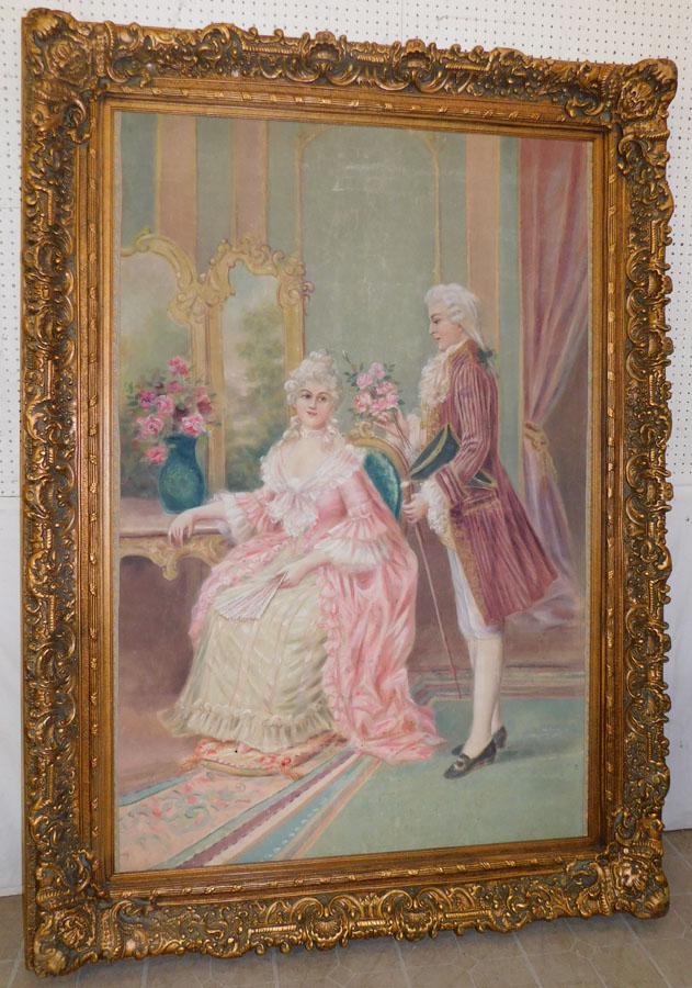 Large Ornate Frame Oil On Canvas French Courting Scene (1 of 8)