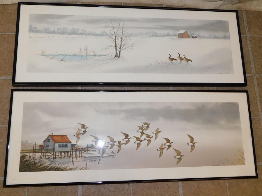 2 Framed Watercolors, Snow Swan & Shore Birds, Signed (1 of 7)