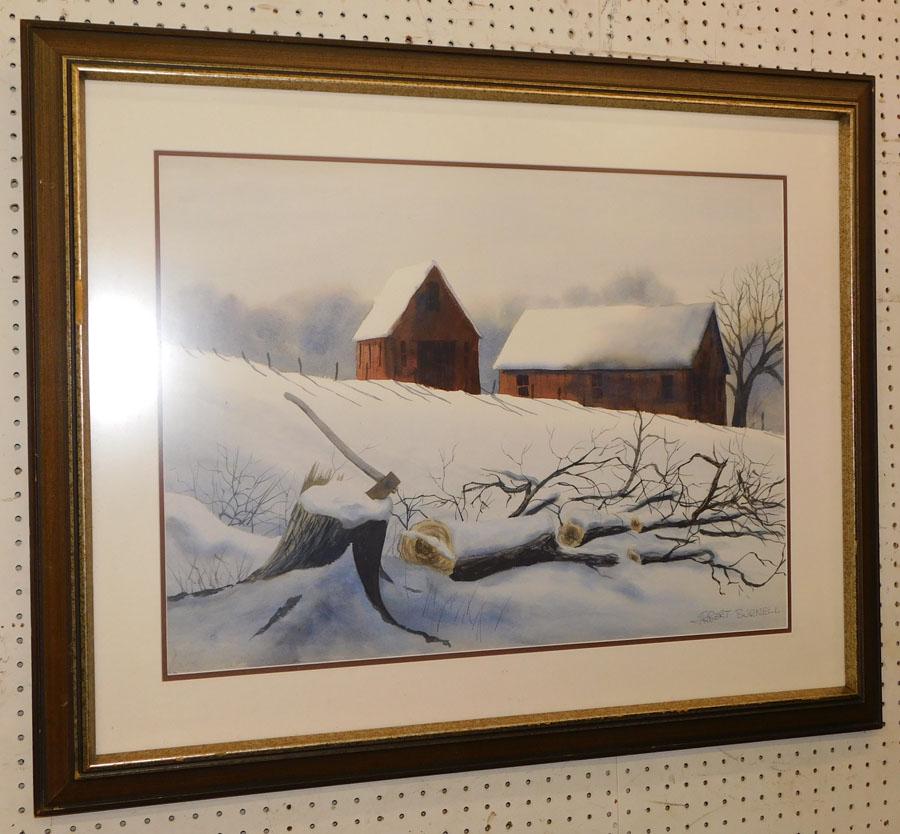 Watercolor Snow Scene Signed Robert Burnell (1 of 5)