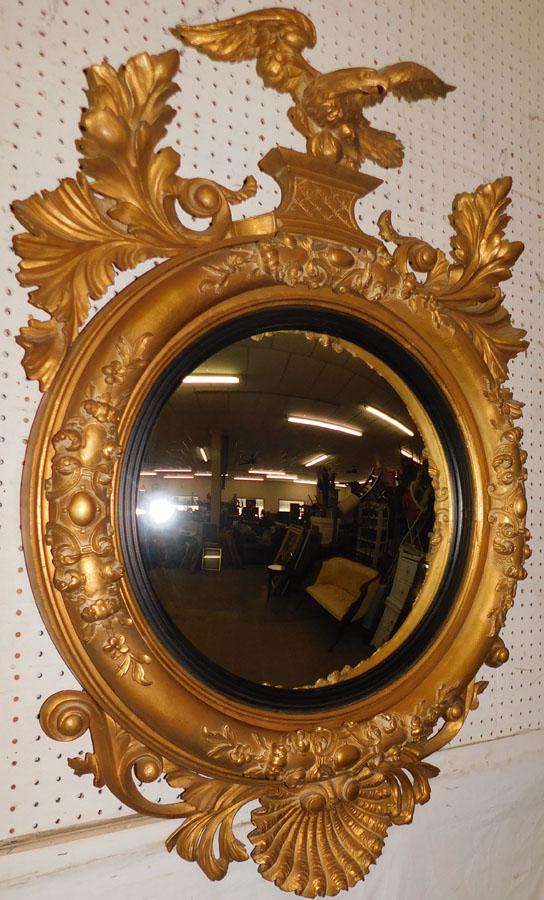 Ornate Gilt Frame Bulls Eye Mirror with Eagle Crest (1 of 6)