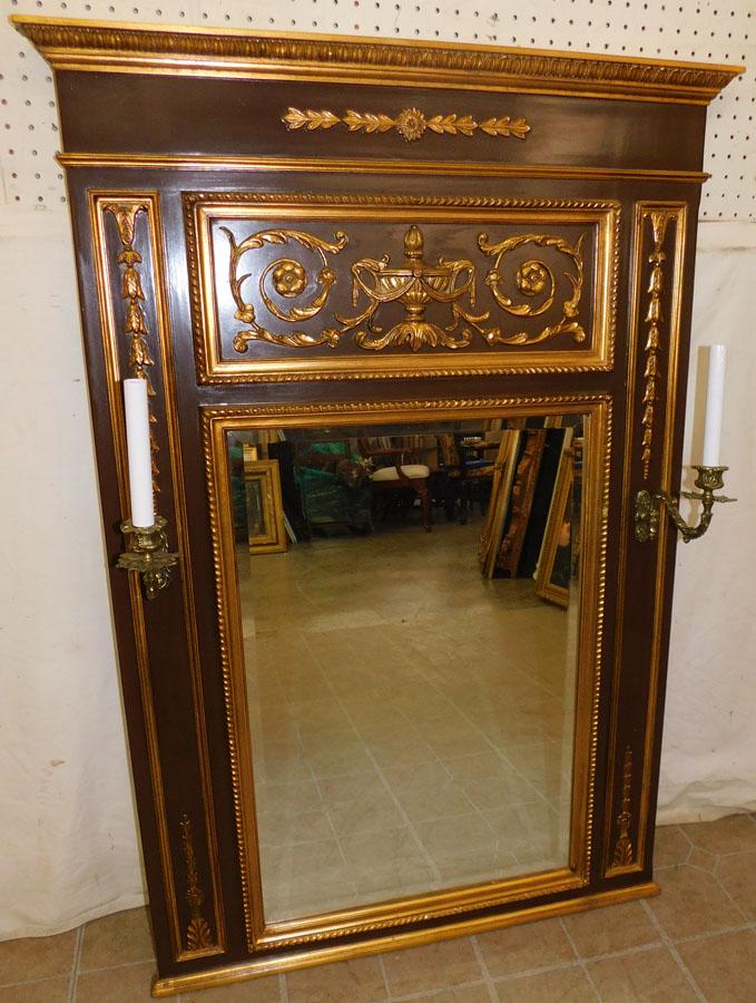 Gilt Frame French Trumeau Mirror w/ Cast Brass Sconces (1 of 6)