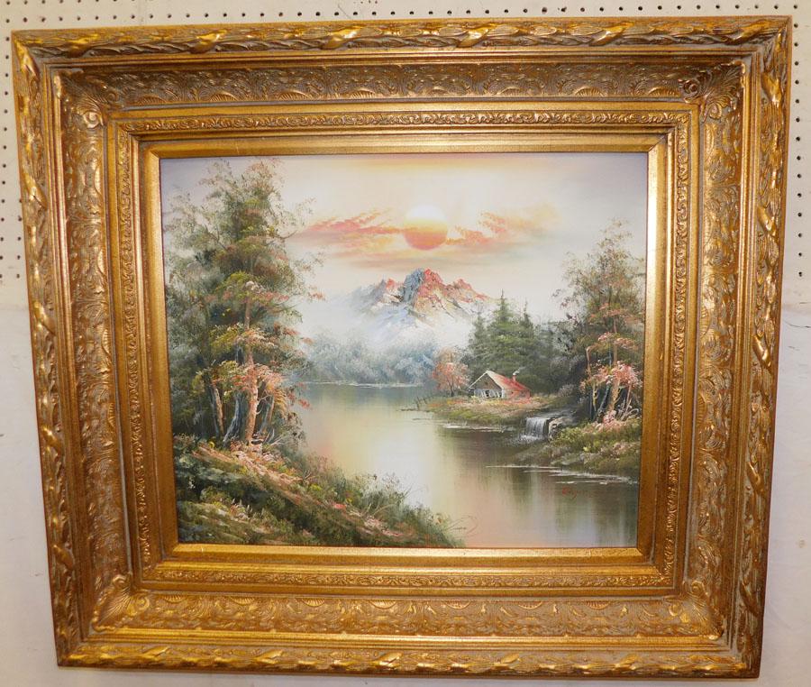 Oil On Canvas Lake Scene Signed (1 of 6)