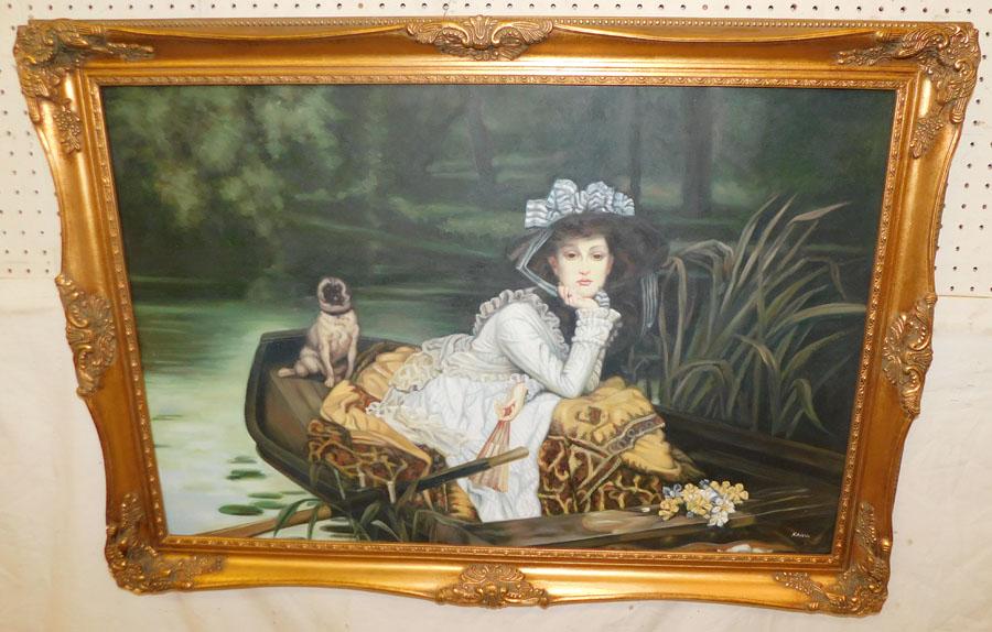 Oil On Canvas Portrait of Lady in Canoe Signed F Klein (1 of 5)