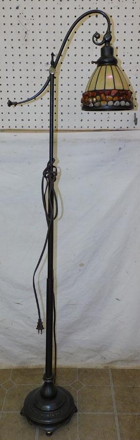 Leaded Glass Shade Metal Floor Lamp: Leaded Glass Shade Metal Floor Lamp. 56 1/2" H