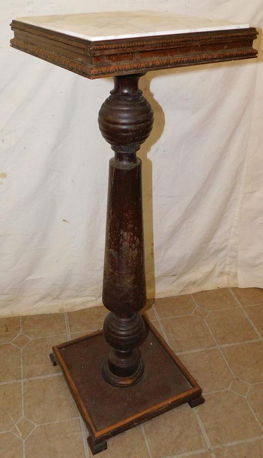 Walnut Pedestal W/ Marble Top (1 of 2)