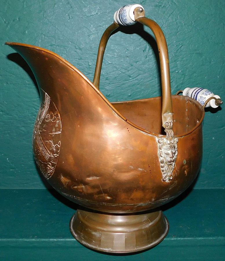 Copper Coal Bucket W/ Porcelain Handles (1 of 4)