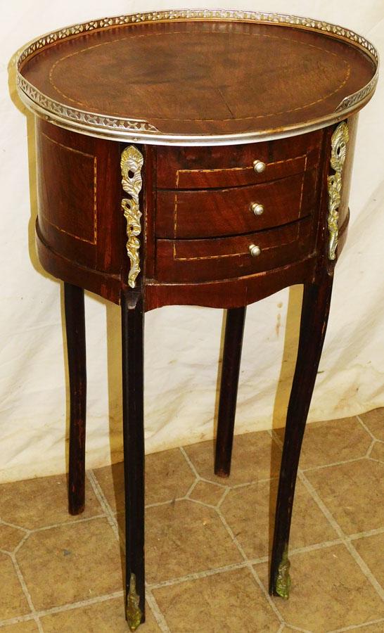 Mahogany French Inlaid 3 Drawer Oval Stand (1 of 6)