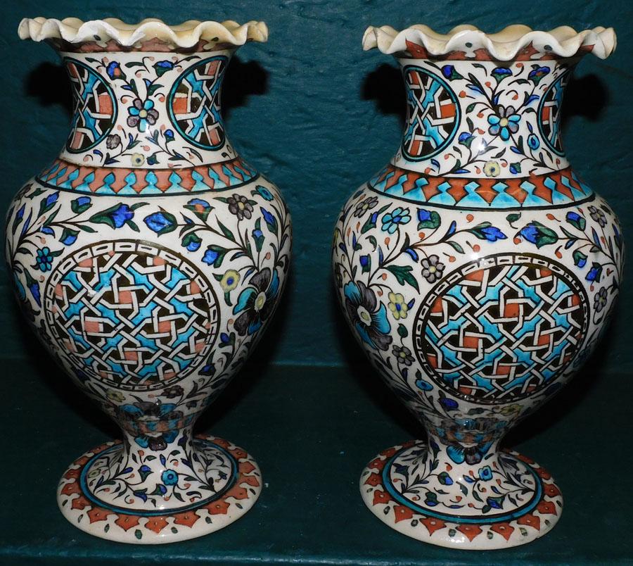 Pair Paint Decorated Ceramic Vases (1 of 3)