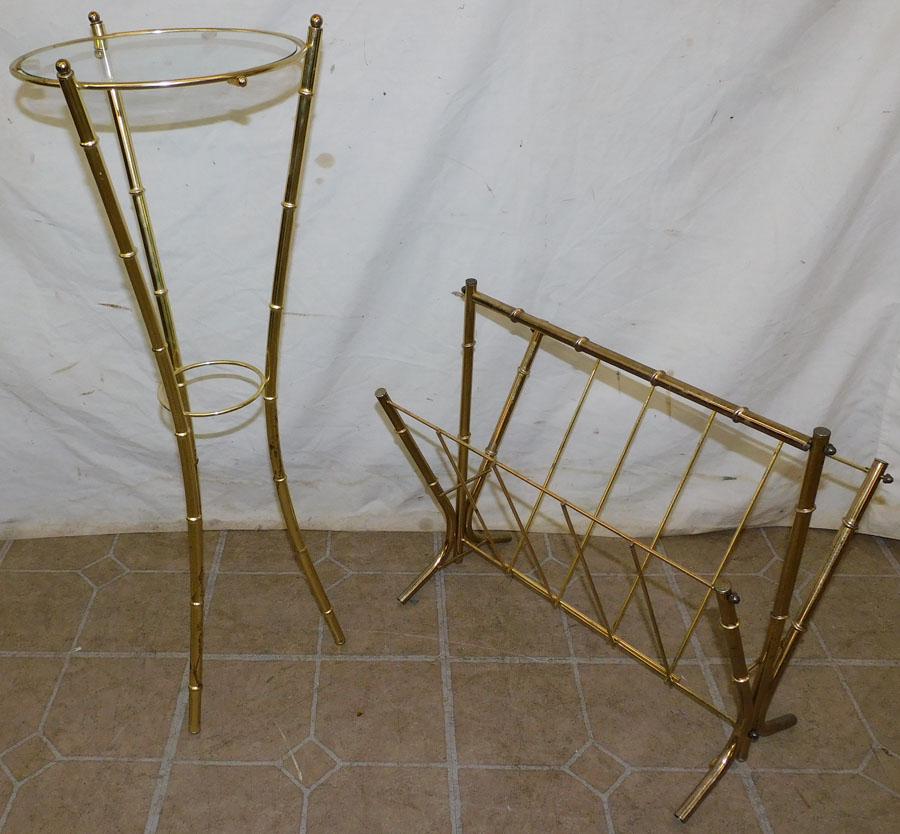 Plant Stand & Faux Bamboo Metal Magazine Rack: Plant Stand & Faux Bamboo Metal Magazine Rack . 28 1/2" H