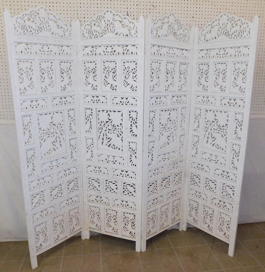 Painted 4 Panel Wood Carved Oriental Room Divider (1 of 6)