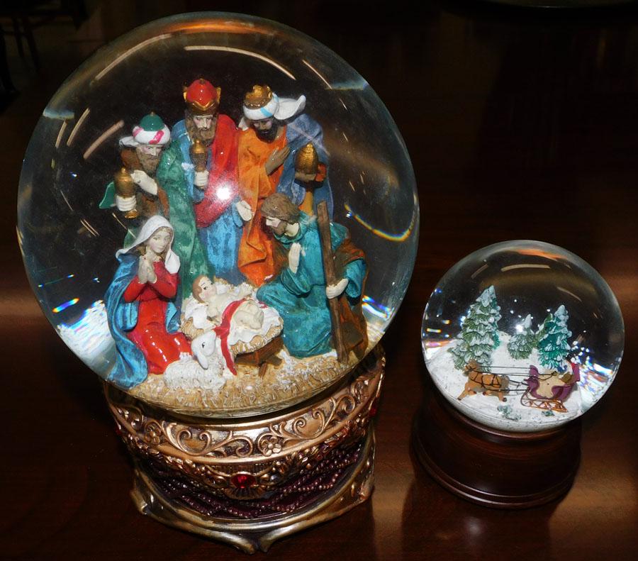 Two Nativity Christmas Globes: Two Nativity Christmas Globes . 9 3/4" H