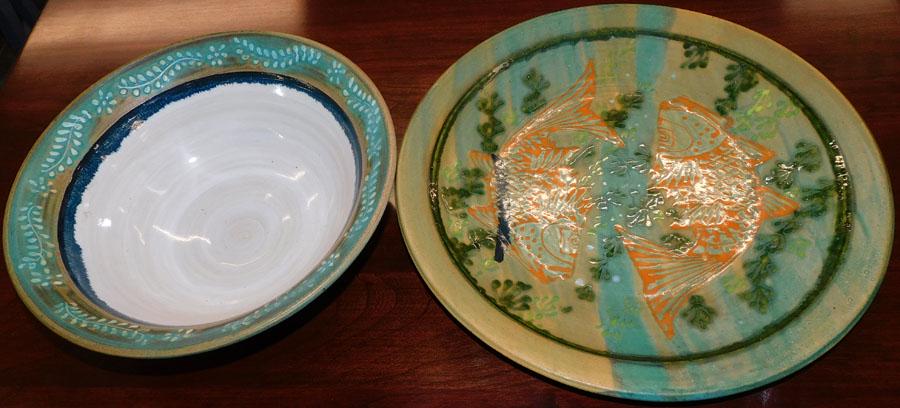 Signed Pottery Bowl & Under Tray (1 of 4)