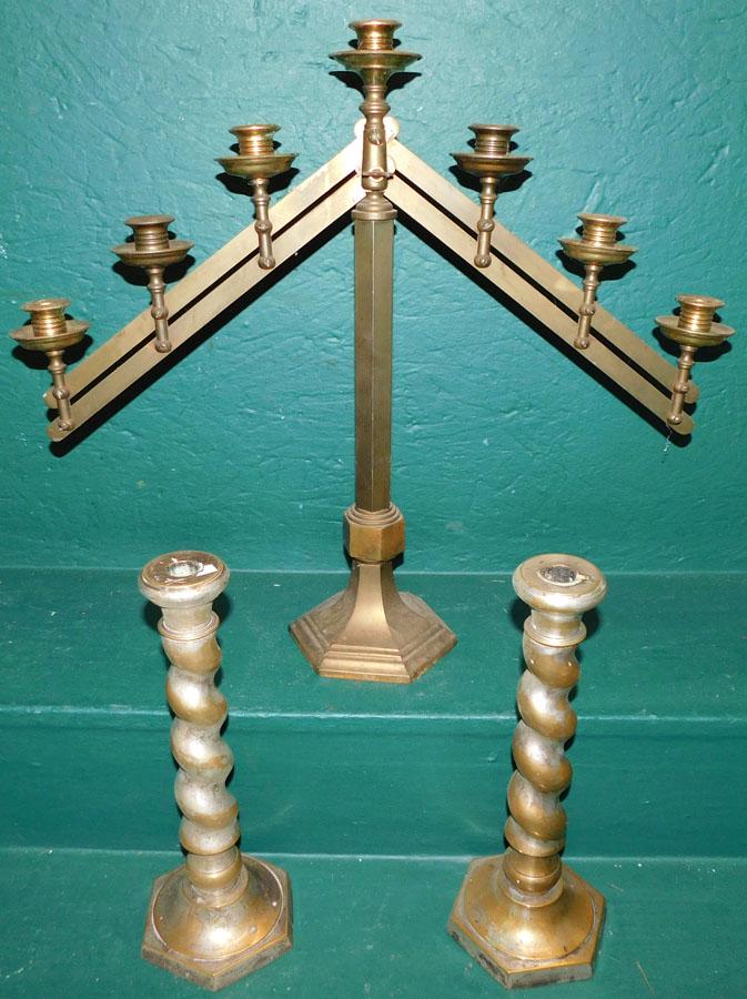 Brass Adjustable Minora & Pair Candlesticks (1 of 2)
