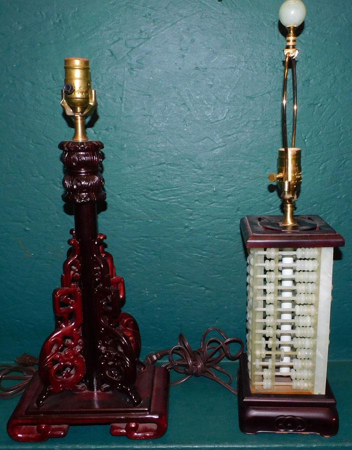 Carved Wood Oriental Lamp & Jade Type Oriental Lamp (1 of 3)