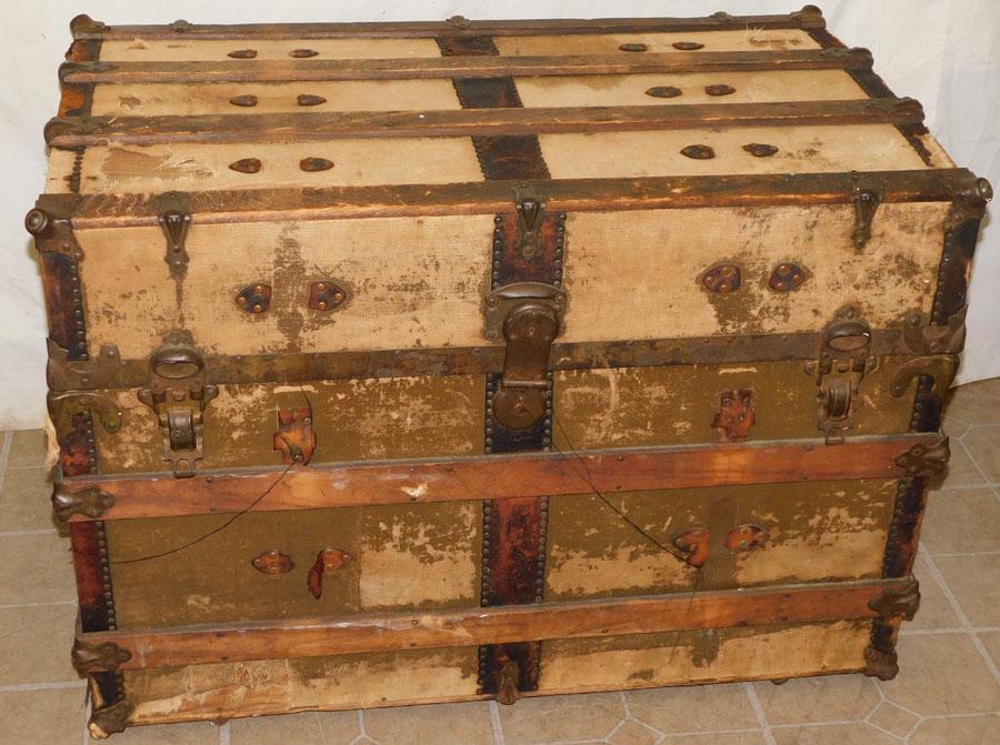 Antique Flat Top Wood & Canvas Trunk (1 of 6)
