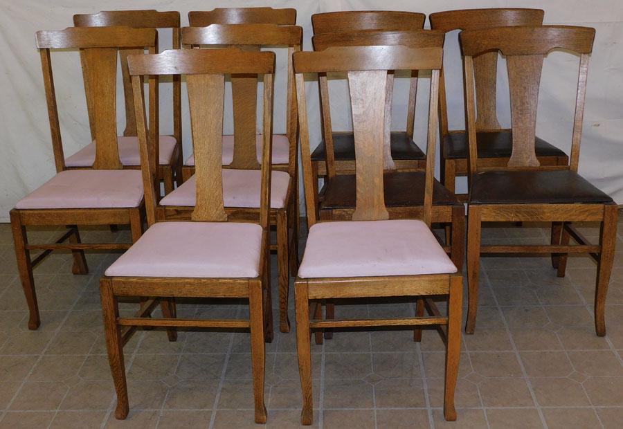 Set 10 Antique Quarter Saw Oak Dining Chairs (1 of 4)