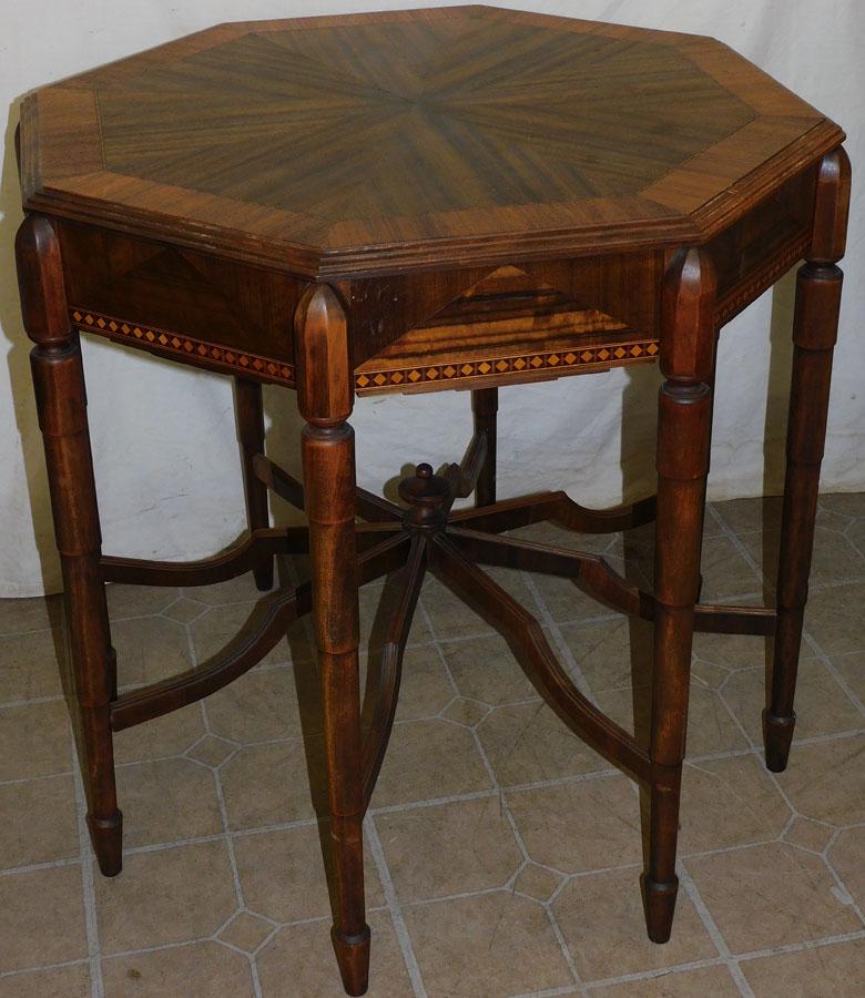 Antique Walnut Inlay Octagonal Center Table (1 of 4)