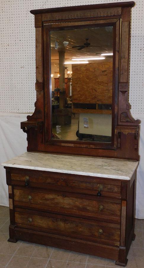 Victorian Walnut Marble Top Dresser W/ Secret Drawer (1 of 7)