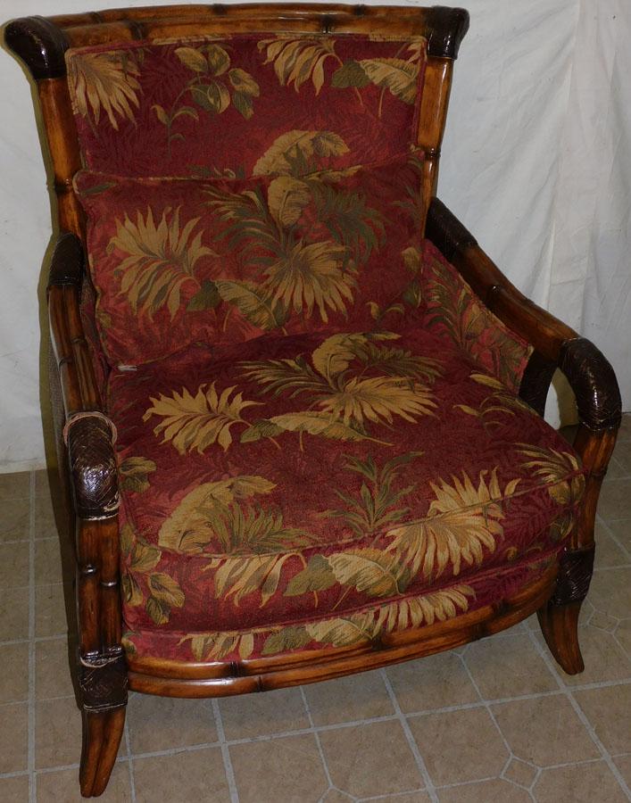 Faux Bamboo & Leather Wrapped Upholstered Arm Chair (1 of 9)